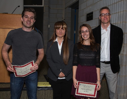 Outstanding TA awards went to Vince Nadeau (BCH210 lecture course) and Tracy Stone (BCH370 lab course) for their excellence in undergraduate teaching
